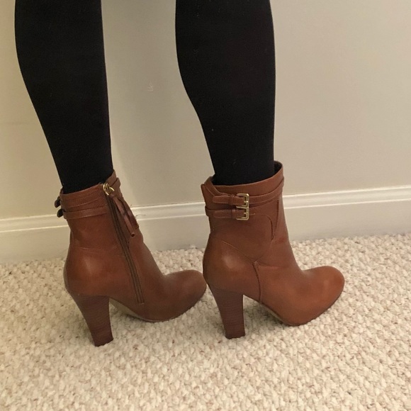 New Cognac Leather Ankle Booties - Picture 2 of 8